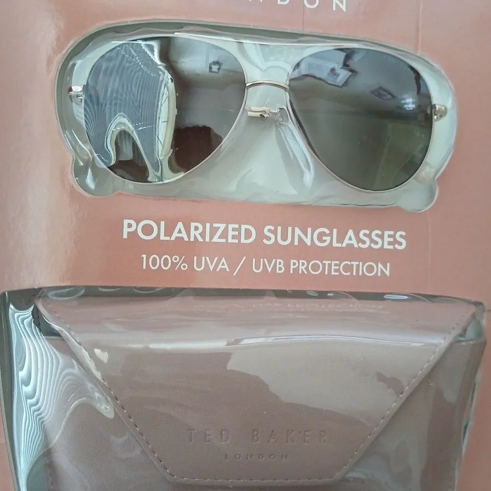 TED BAKER Womens Rose Gold Brown Gradient Polarized Metal Aviator Sunglasses NEW